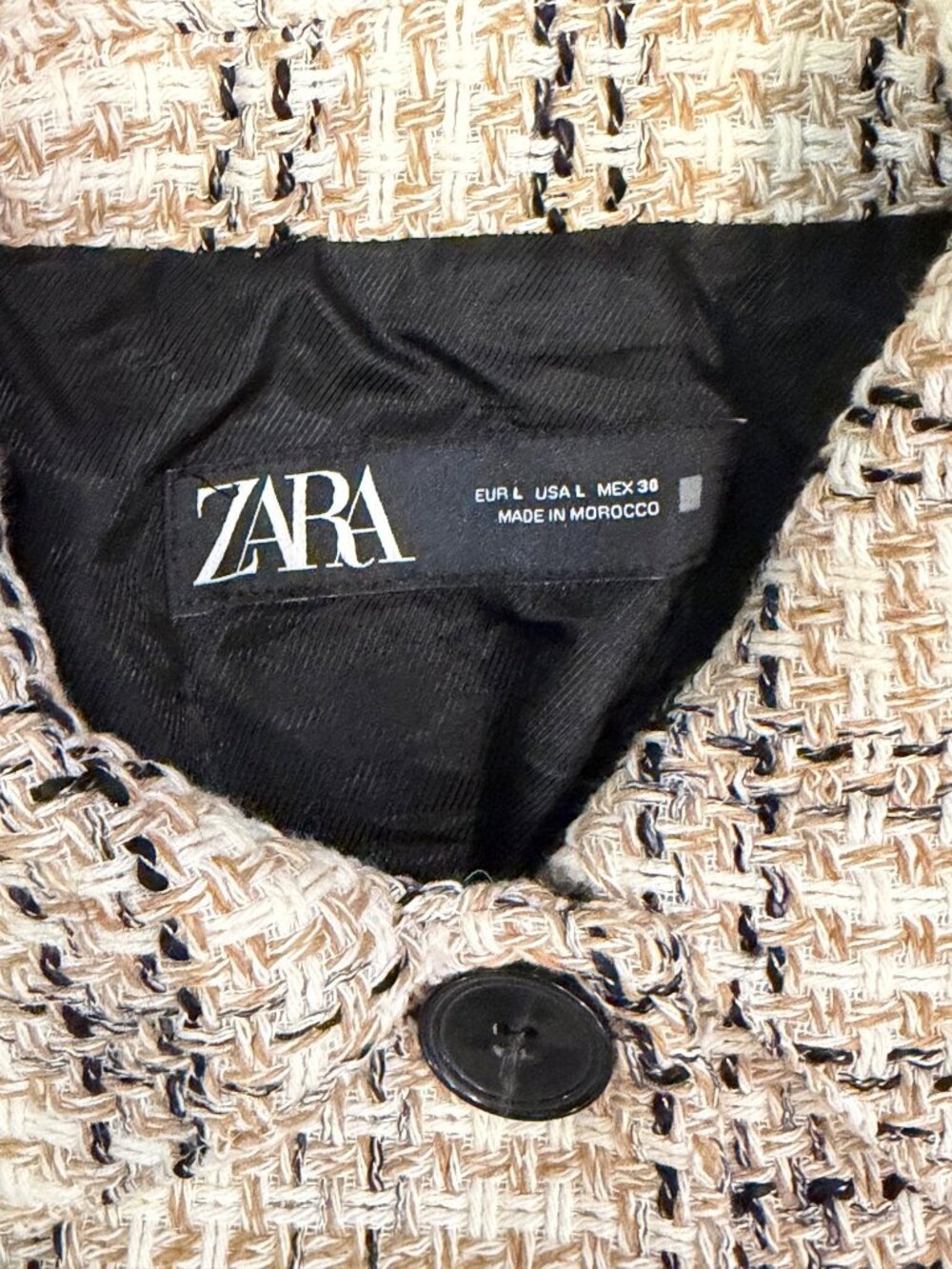 Zara Women’s Tweed Jacket Cream/Black Plaid Sz Large - Picture 2 of 12